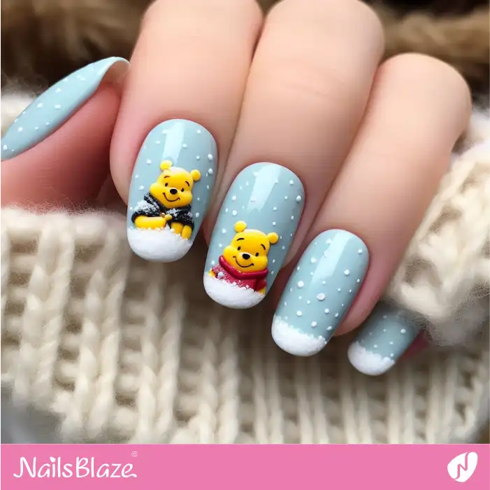 Snowy Winnie the Pooh French Nails | Cartoon Nails - NB1693